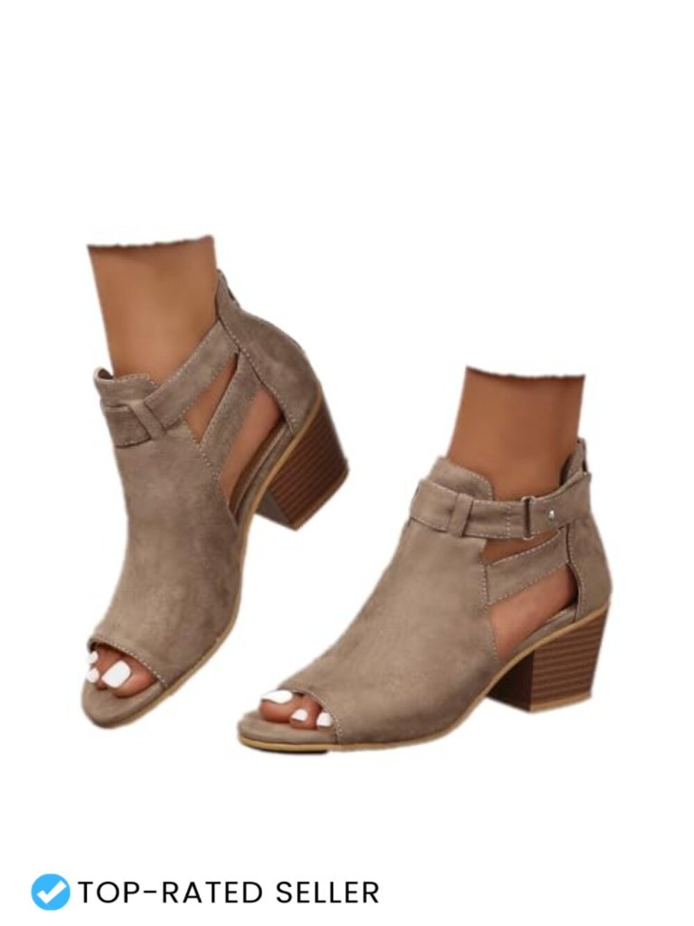 Peep Toe Ankle Booties Chunky Heel Cutout Back Zipper Suede Buckle Dress Sandal